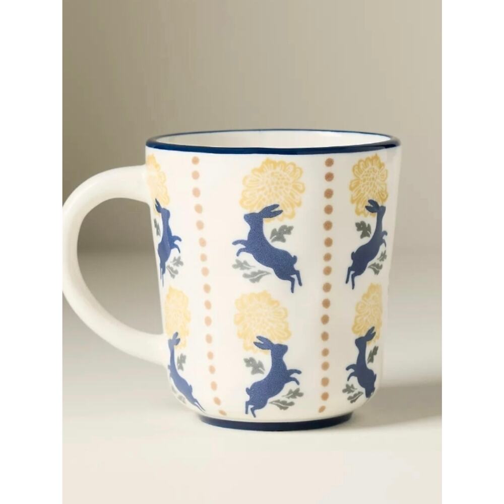 Anthropologie Millie Stoneware Mug Bunny Rabbit 11 oz 4" x 3.75" HandPainted NIB